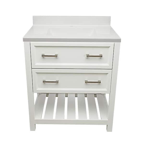 Ella 31 in. W x 22 in. D x 36 in. H Bath Vanity in White with White Cultured Marble Top w/Backsplash Single Hole