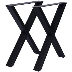 2-Pieces 24 in x 28 in Heavy Duty Steel Table Legs, X Table Legs, Black