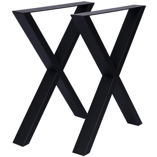Huluwat 2-Pieces 24 in x 28 in Heavy Duty Steel Table Legs, X Table Legs, Black