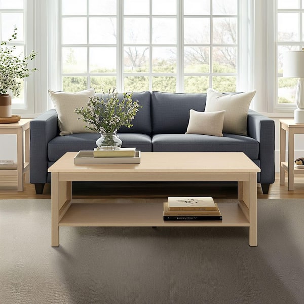 Ashlyn 41.5 in. Natural Rectangle Rattan/Wicker 2-Tier Coffee Table with Spacious Open Shelf Storage