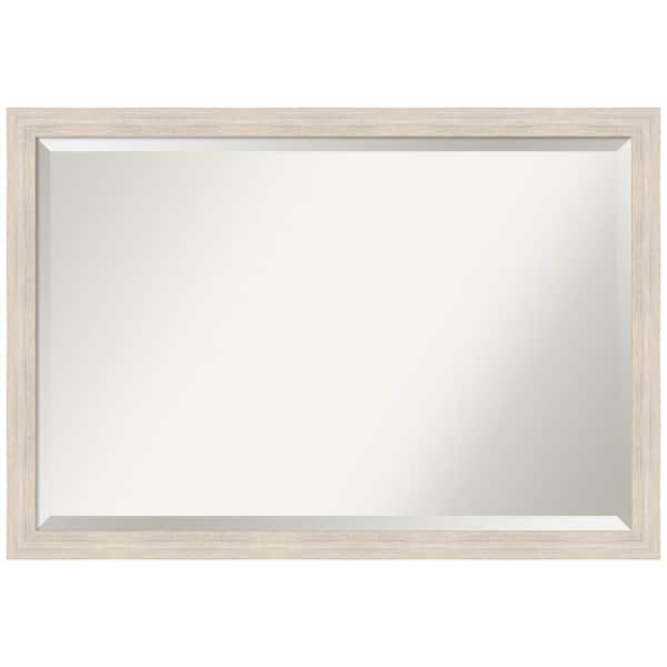 Amanti Art Hardwood Whitewash Narrow 39 in. W x 27 in. H Wood Framed Beveled Wall Mirror in White