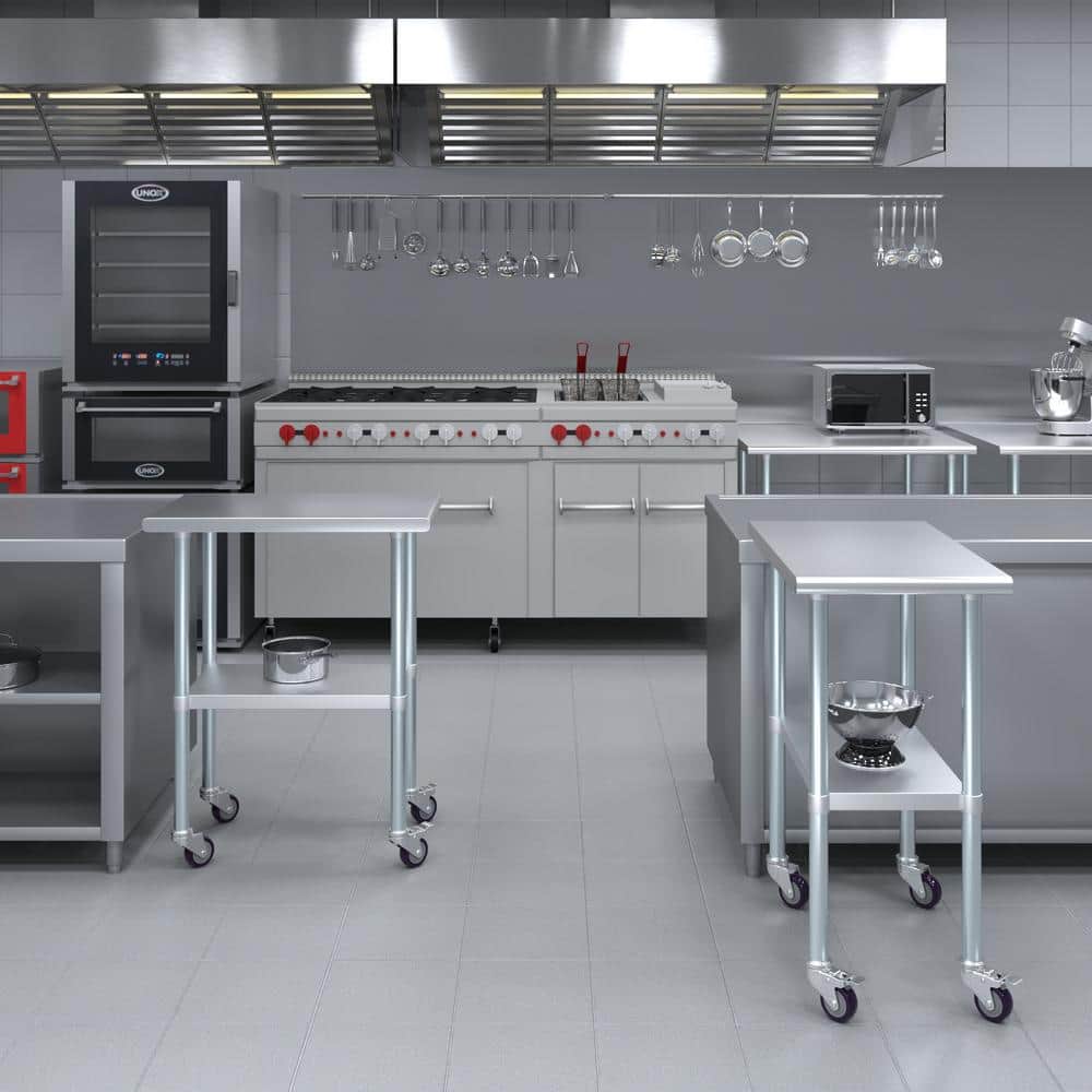 18" x 30" Stainless Steel Work Table with Casters and Undershelf