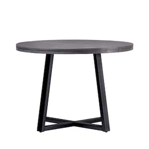 42 in. Round Grey/Black Solid-Wood Top and Frame Rustic Dining Table (Seats 4)