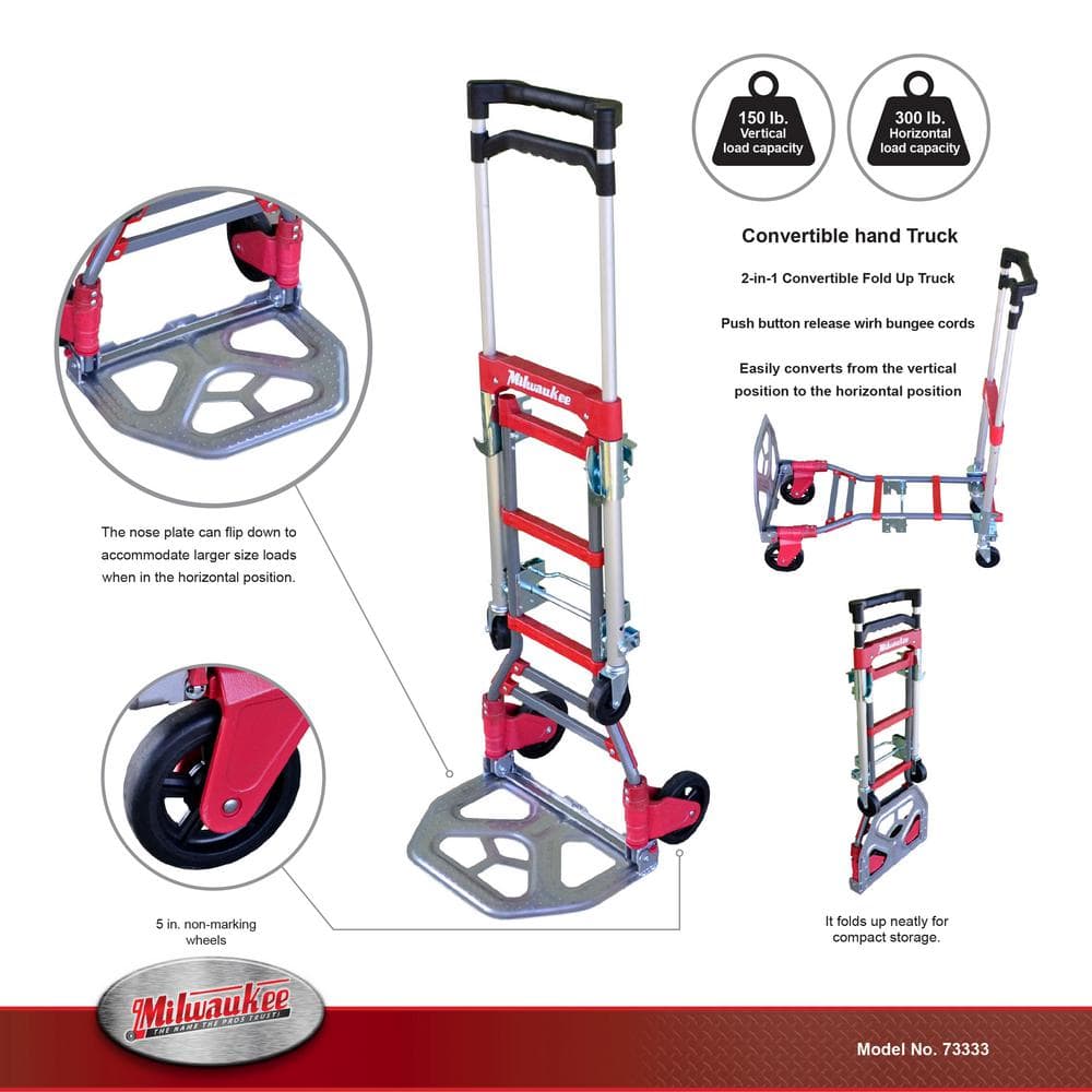Red Folding Aluminum Hand Truck with Strap and Steel Frame