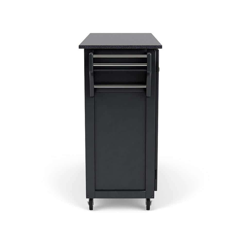 Black Granite Top Kitchen Cart with Storage and Spice Rack