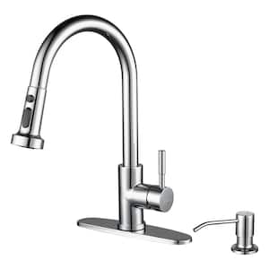 Single-Handle Pull Down Sprayer Kitchen Faucet with Soap Dispenser in Chrome