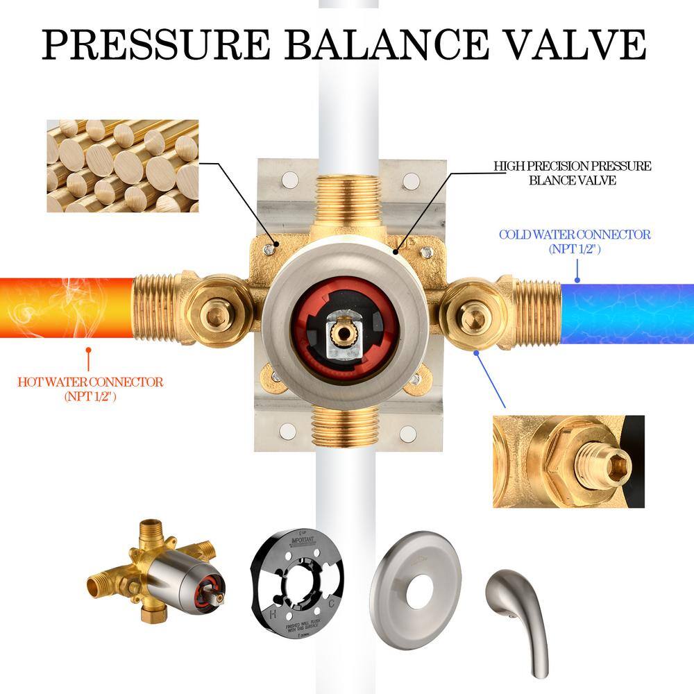 Brushed Nickel Wall-Mounted Pressure Balance Shower Valve
