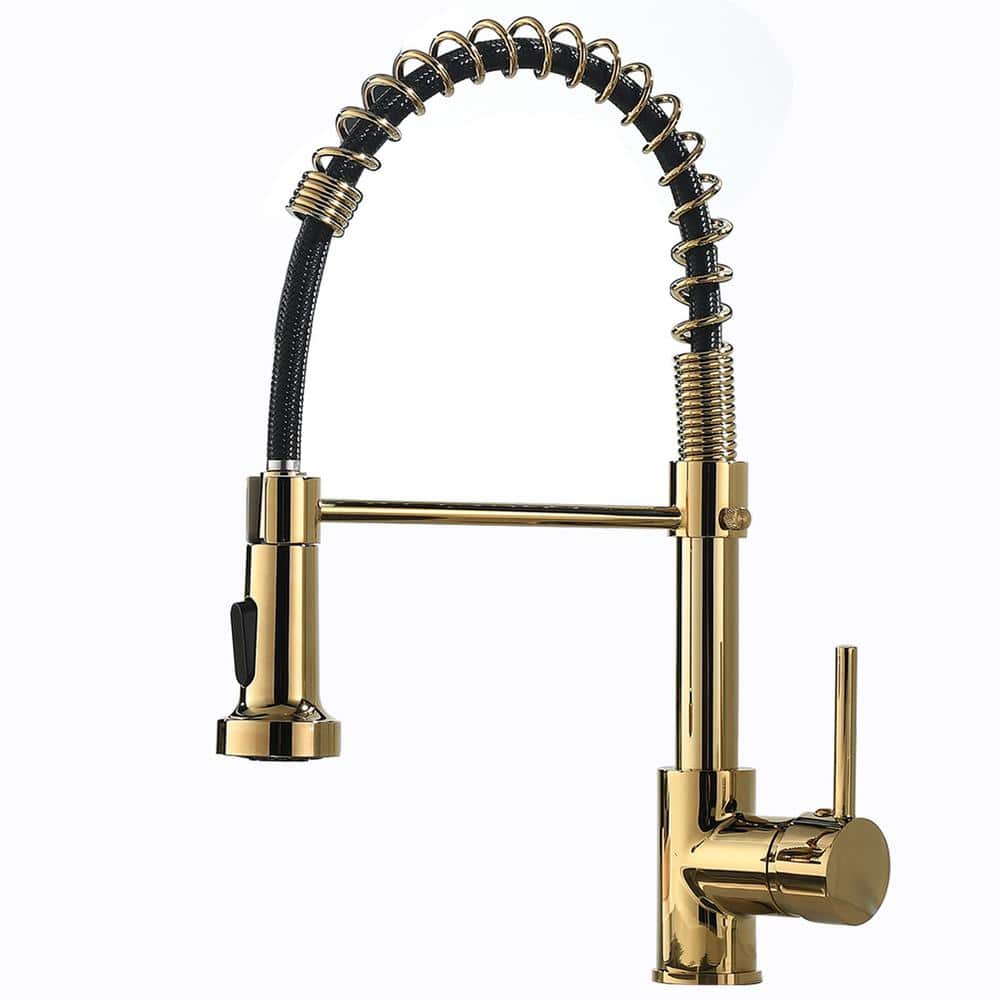 Contemporary Single-Handle Gooseneck Pull Down Sprayer Kitchen Faucet in Br