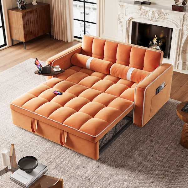 JASIWAY 33.1 in. Caramel Folding Technological Velvet Sofa Bed