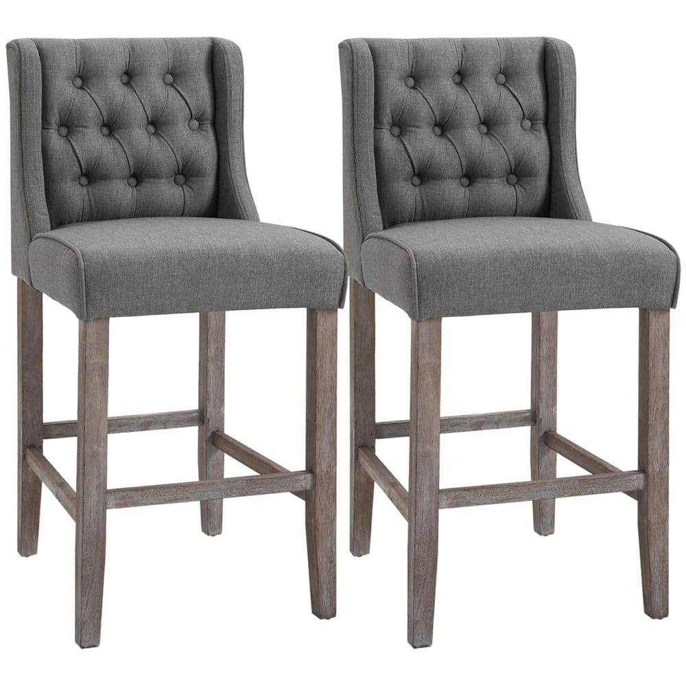 Indoor Dining Furniture & Sets 18 in. H Gray Low Back Wood Bar Stool with Fabric Seat Set of 2 price history on PriceWatchPro