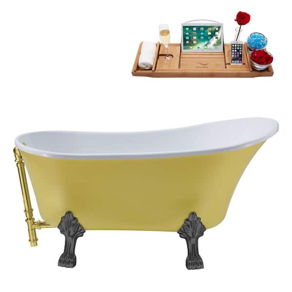 Streamline 63 in. Acrylic Clawfoot Non-Whirlpool Bathtub in Matte Yellow With Brushed Gun Metal Clawfeet And Brushed Gold Drain