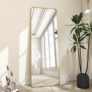 21 in. W x 64 in. H Rectangular Gold Aluminum Alloy Framed Rounded Full Length Mirror Standing Floor Mirror