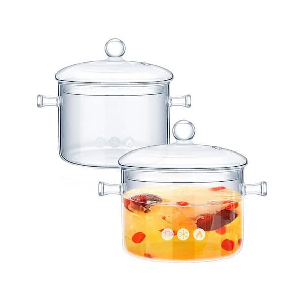 Glass Pots Set with Cover 1.3 L, 1.5 L Clear Borosilicate Heat Resistant Stovetop Cookware for Soup Milk