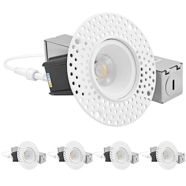 LUXRITE 1 in. Canless Remodel Integrated LED Trimless Recessed Light 5 Color Temperatures Dimmable Wet Rated IC Rated (4-Pack)