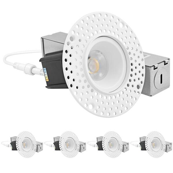 LUXRITE 1 in. Canless Remodel Integrated LED Trimless Recessed Light 5 Color Temperatures Dimmable Wet Rated IC Rated (4-Pack)