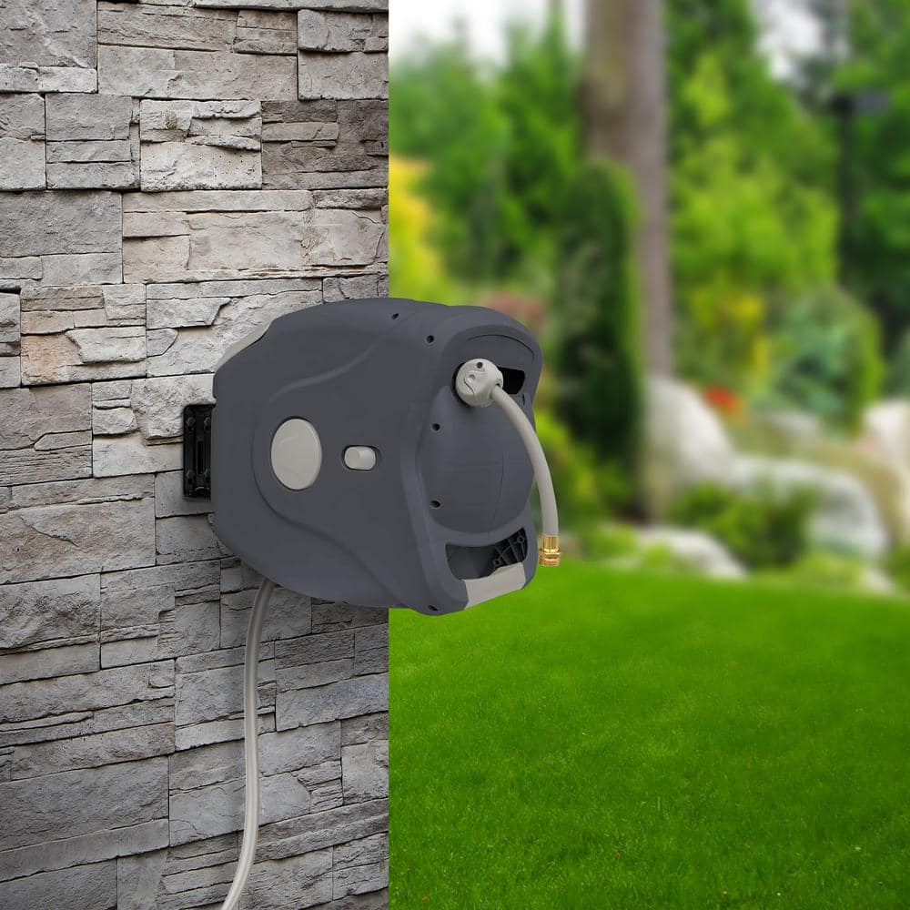 Charcoal Plastic 100ft Wall-Mount Retractable Hose Reel