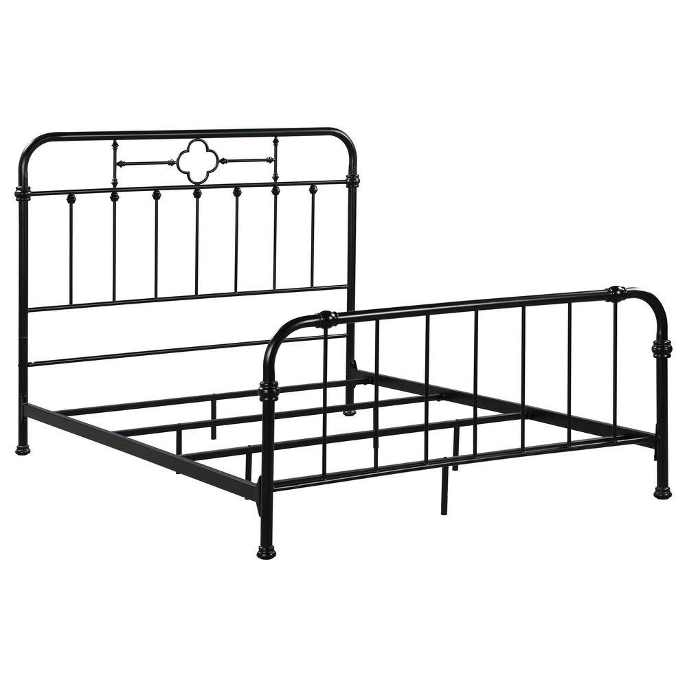 Matte Black Queen Metal Bed with Upholstered Headboard