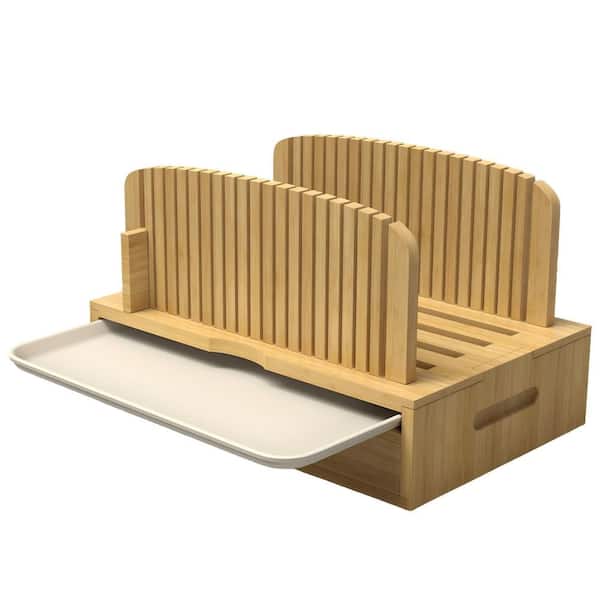 Bamboo Bread Slicer Guide for Homemade Bread Loaf, Adjustable Bread Slicing Rack for Homemade Bread Loaf with Crumb Tray