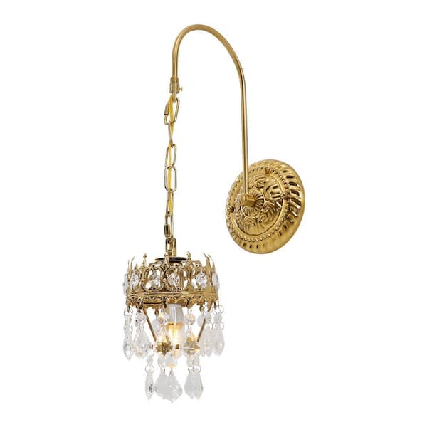 5.7 in. 1-Light Gold Modern Crystal Wall Light Wall Sconce with Clear Crystal Shade for Bedroom, No Bulbs Included