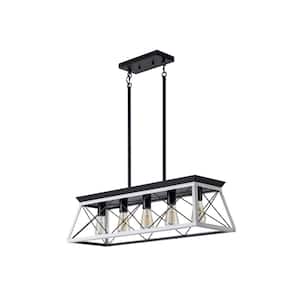 Gelsenkirchen 5-Light White Finish Industrial Farmhouse Linear Chandelier for Kitchen Island with No Bulbs Included