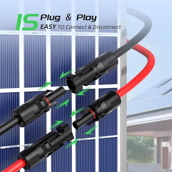 Feotech Câble d'extension solaire double fil de 1,8 m – Connecteur de panneau solaire 10 AWG (6 mm²), avec 3 paires de connecteurs solaires mâle/ femelle pour extérieur, automobile, camping-car