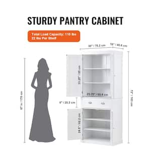 White 72 in. Kitchen Pantry Storage Cabinet, Freestanding Utility Cabinets with Doors, Drawer and 3 Adjustable Shelves