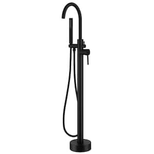 2-Handle Freestanding Tub Faucet Bathtub Filler with Hand Shower in Matte Black