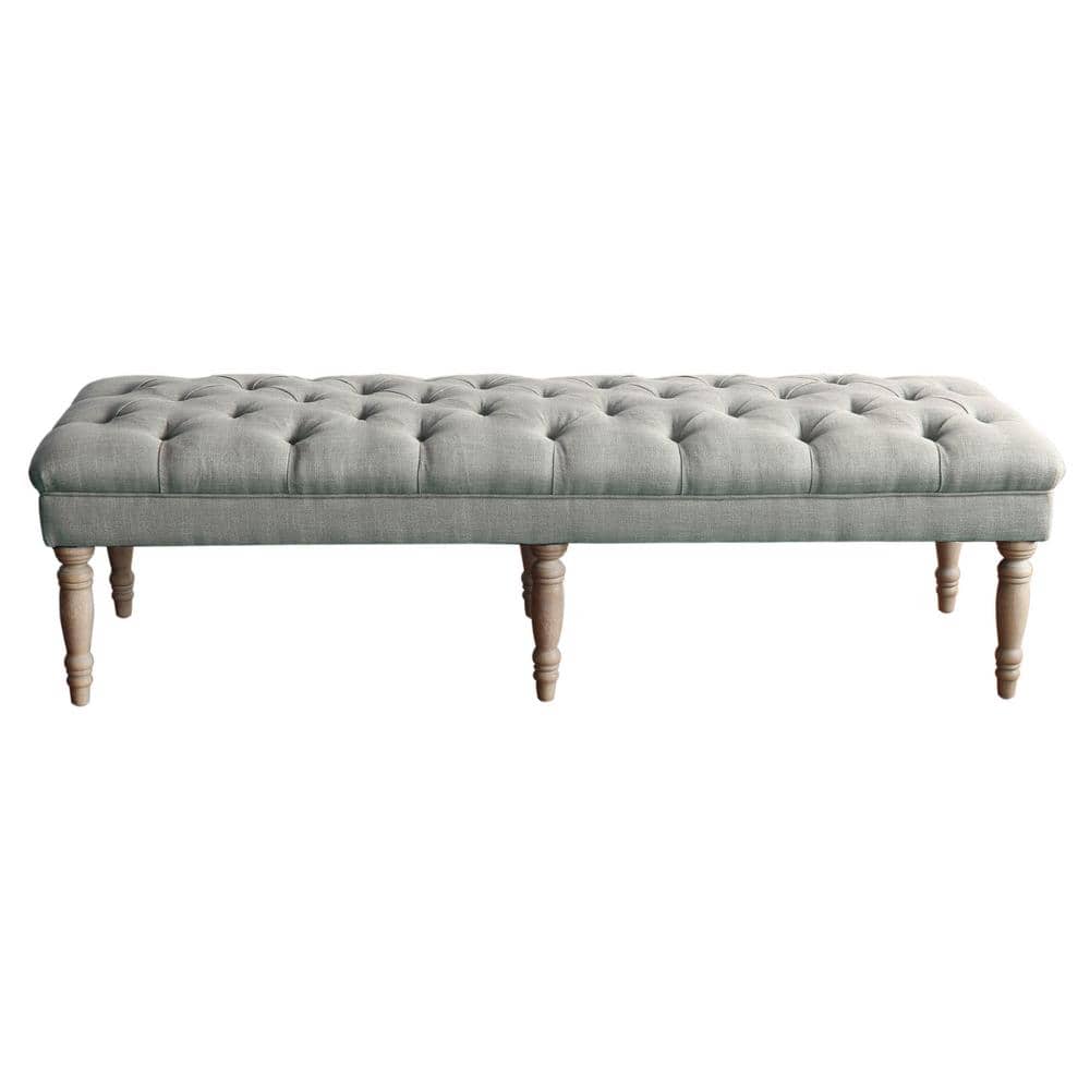 Layla 65'' Gray Tufted Fabric Bench with Turned Wood Legs