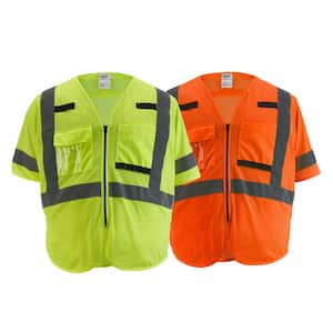2X-Large/3X-Large Yellow Class 3 Mesh High Visibility Safety Vest with 9-Pockets and Sleeves