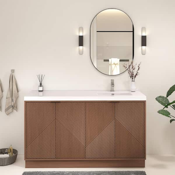 Mason 59 in. W x 20 in. D x 35 in. H Single Sink Chestnut Brown Bath Vanity with White Acrylic Top Electrical Outlet