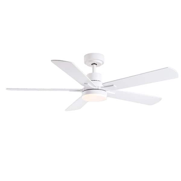 52 in. Indoor White Integrated LED Ceiling Fan Lighting with 5 Plywood Blades and Remote Control