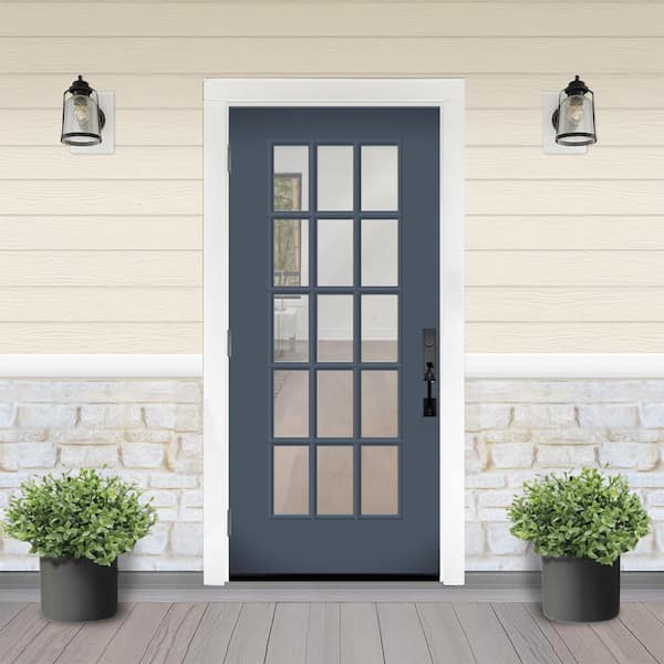 Reliant 32 in. x 80 in. FullLite 15L SDL Clear Glass RHOS DarkDenim Finish Fiberglass Prehung Front Door w/4-9/16 Jamb