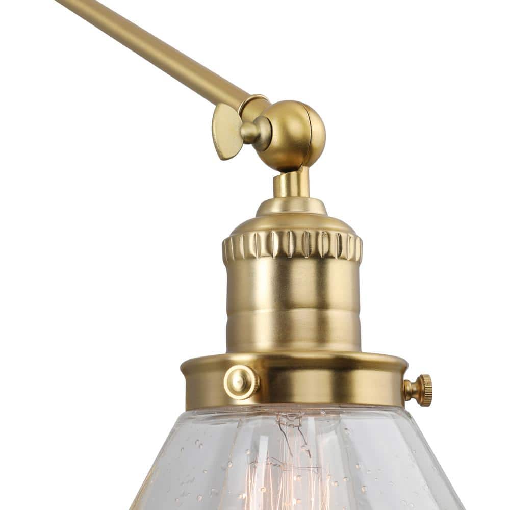 Satin Gold Swing Arm Wall Sconce with Clear Glass Shade