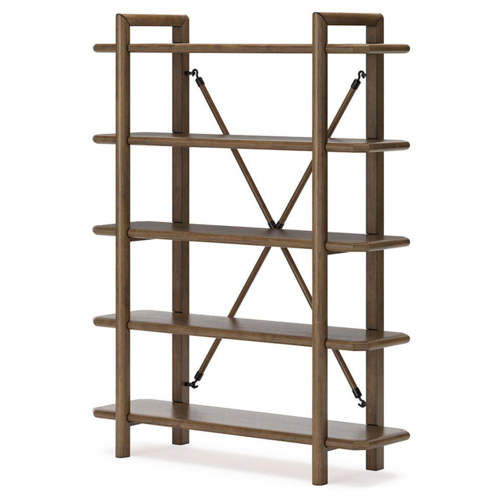 Brown Solid Wood 71" Contemporary 5-Shelf Bookcase
