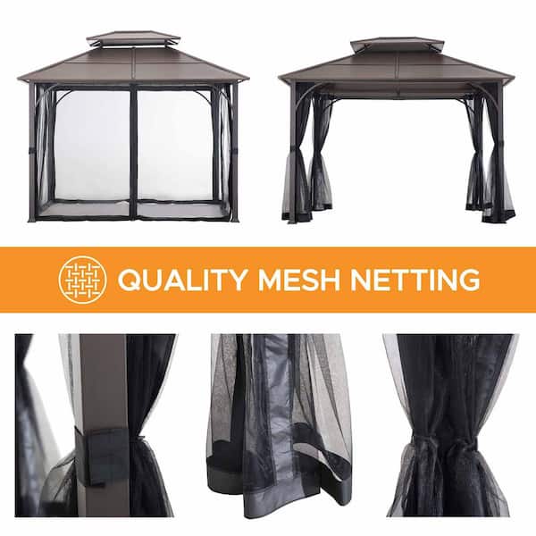 Sunjoy Atasha 10 ft. x 12 ft. Brown Steel Gazebo with 2-Tier Hip