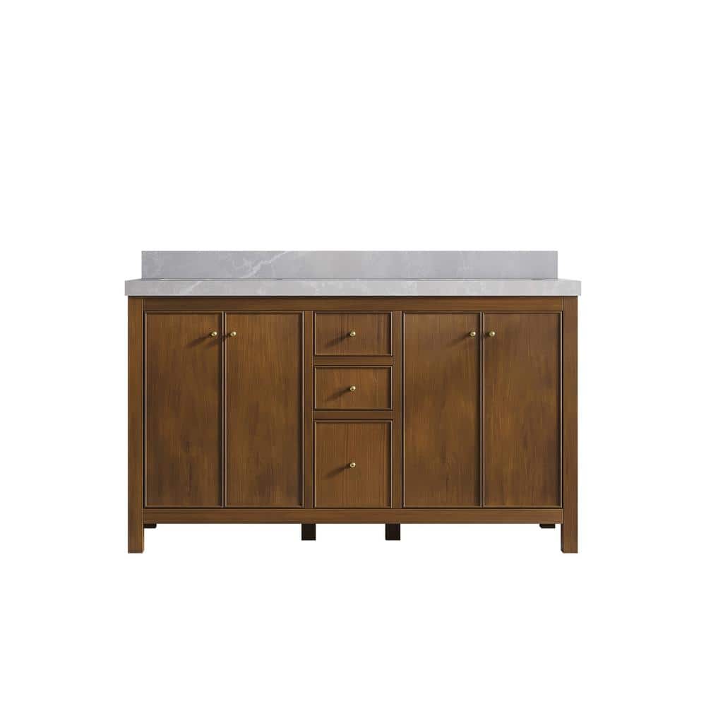 Chicago Teak 60 in. W x 22 in. D x 36 in. H Double Sink Bath Vanity in Dark Natural with 2 in. Pearl Gray Qt. Top price history on PriceWatchPro
