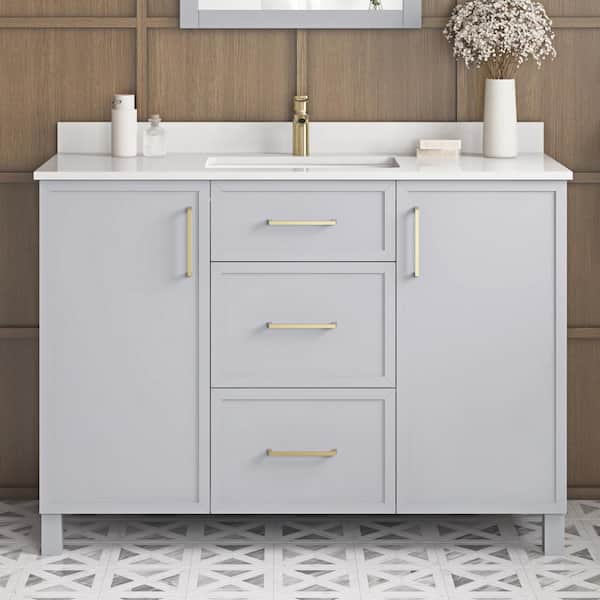 Home Decorators Collection Bilston 48 in. Single Sink Dove Gray Bath Vanity with White Engineered Stone Top (Assembled)
