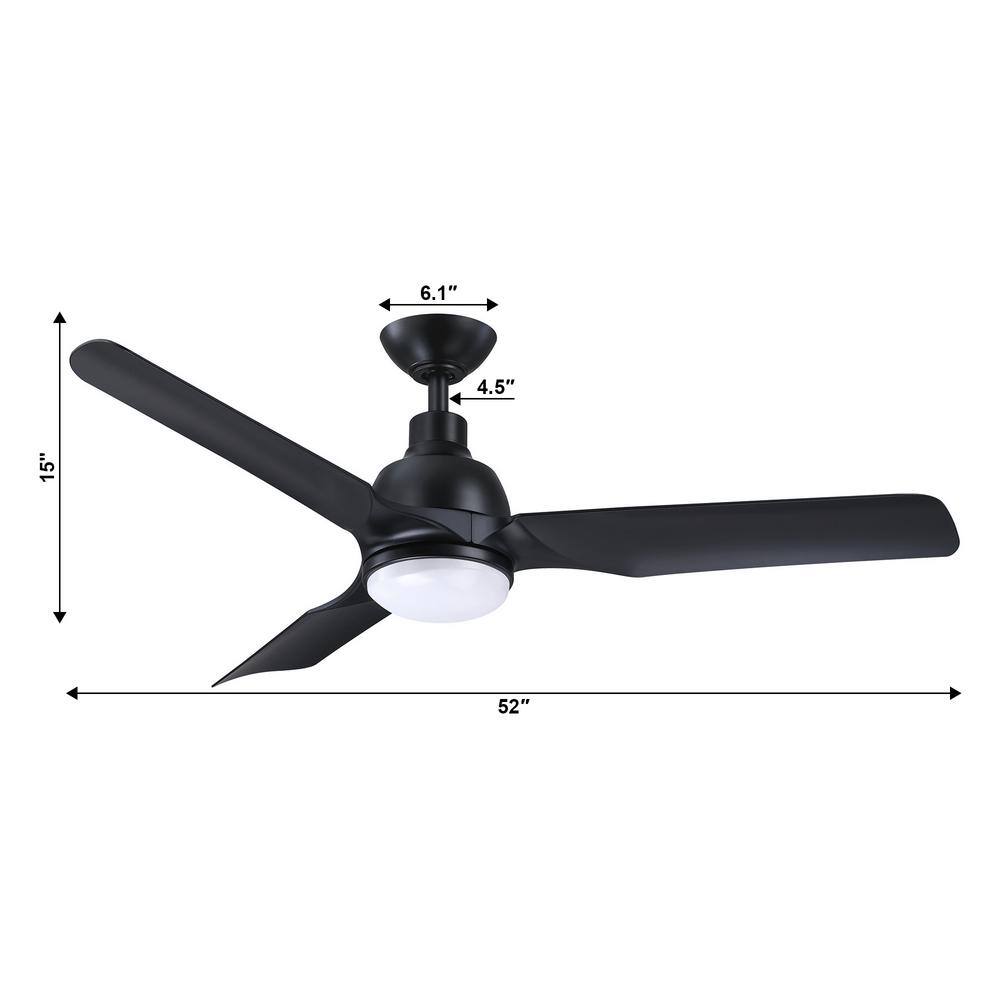 52" Matte Black Modern LED Ceiling Fan with Remote