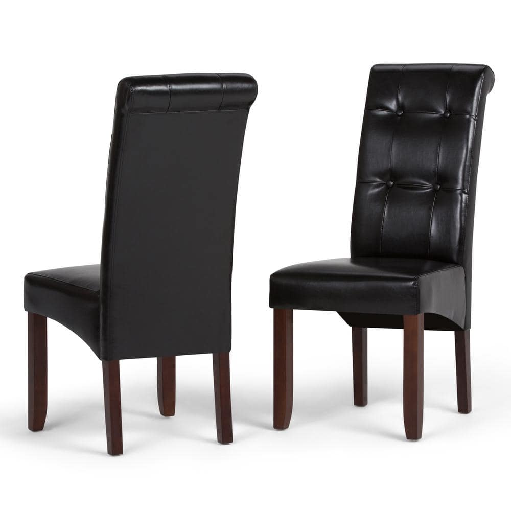 Midnight Black Faux Leather Upholstered Parsons Dining Side Chair