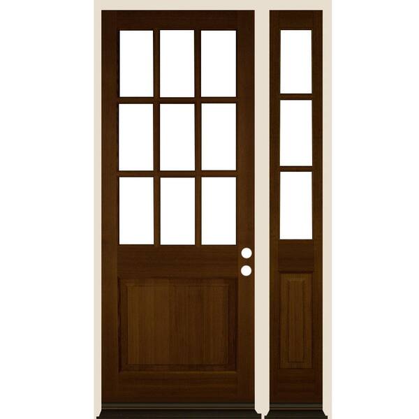 Krosswood Doors 50 in. x 96 in. Farmhouse 9-Lite Clear Glass Left-Hand Provincial Stain Hemlock Wood Prehung Front Door w/ RSL