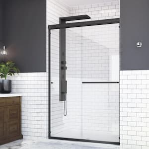 Distinctive 48 in. x 70.5 in Semi-Frameless Glass Sliding Shower Door in Matte Black with Easy Clean 10 Glass Protection