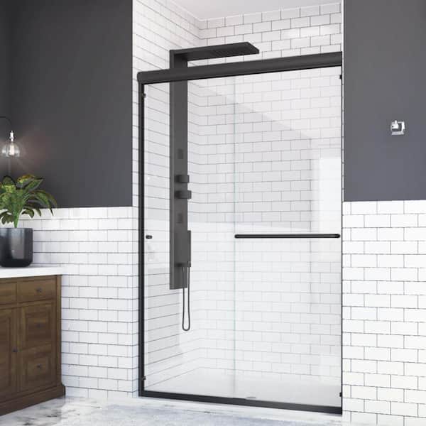 Holcam Distinctive 48 in. x 70.5 in Semi-Frameless Glass Sliding Shower Door in Matte Black with Easy Clean 10 Glass Protection