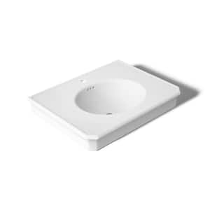 Claude 30.12 x 22.5 Pedestal Bathroom Sink in White Fireclay with Overflow Drain
