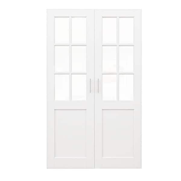48 in. x 80 in. 6-Lite Decorative Clear Glass Finished Wood French Door without Jamb Interior Door Slab with Ball Catch