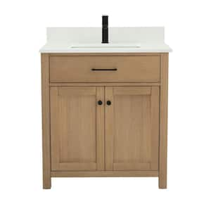 Jacklyn 31 in. W x 22 in. D x 33.75 in. H Single Freestanding Bathroom Vanity in White Oak with Quartz Countertop