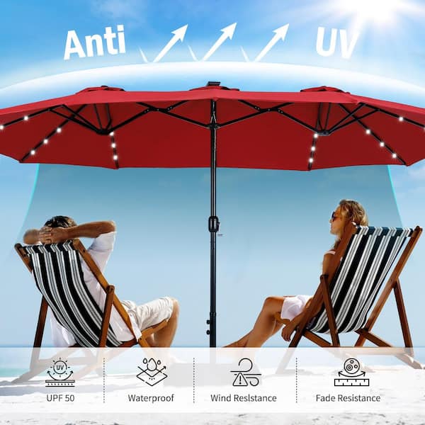 PHI VILLA 15 ft. Market Patio Umbrella With Lights Base and PHI VILLA 15 ft. Market Patio Umbrella With Lights Base and