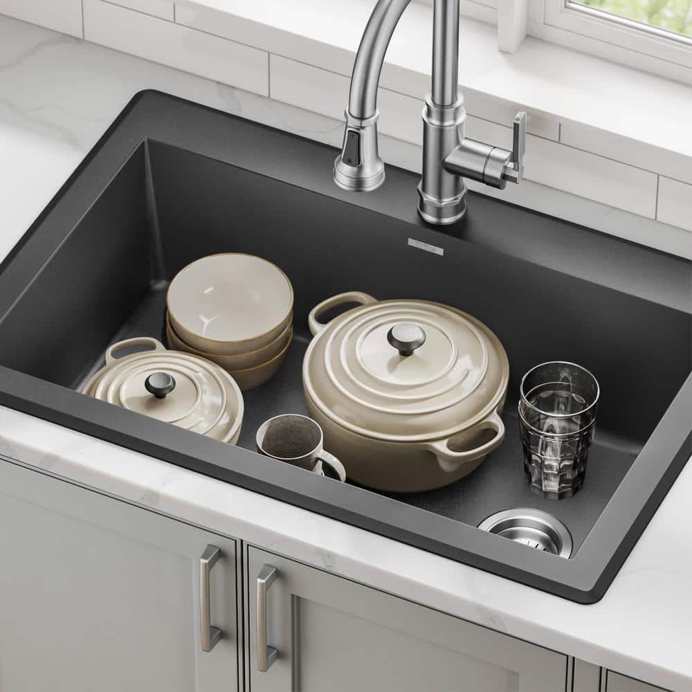 33-Inch Black Granite Single Bowl Drop-In Kitchen Sink