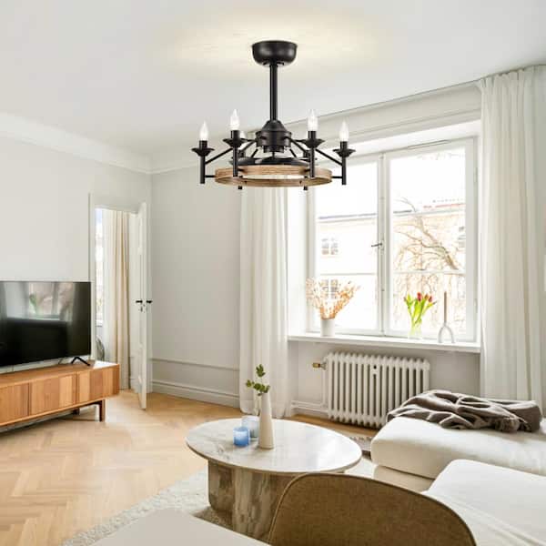 Heritage 21 in. 6-Light Indoor Black/Wood Industrial Metal Ceiling Fan Included Smart Remote