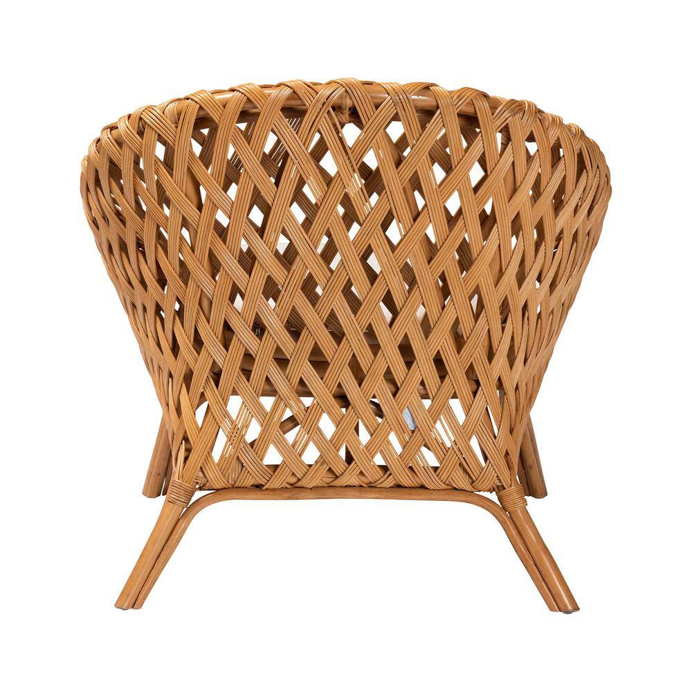 Handcrafted Natural Rattan Bohemian Accent Chair with White Cushion