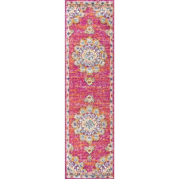 Bohemian FLAIR Boho Vintage Medallion Pink/Cream 2 ft. x 8 ft. Runner Rug